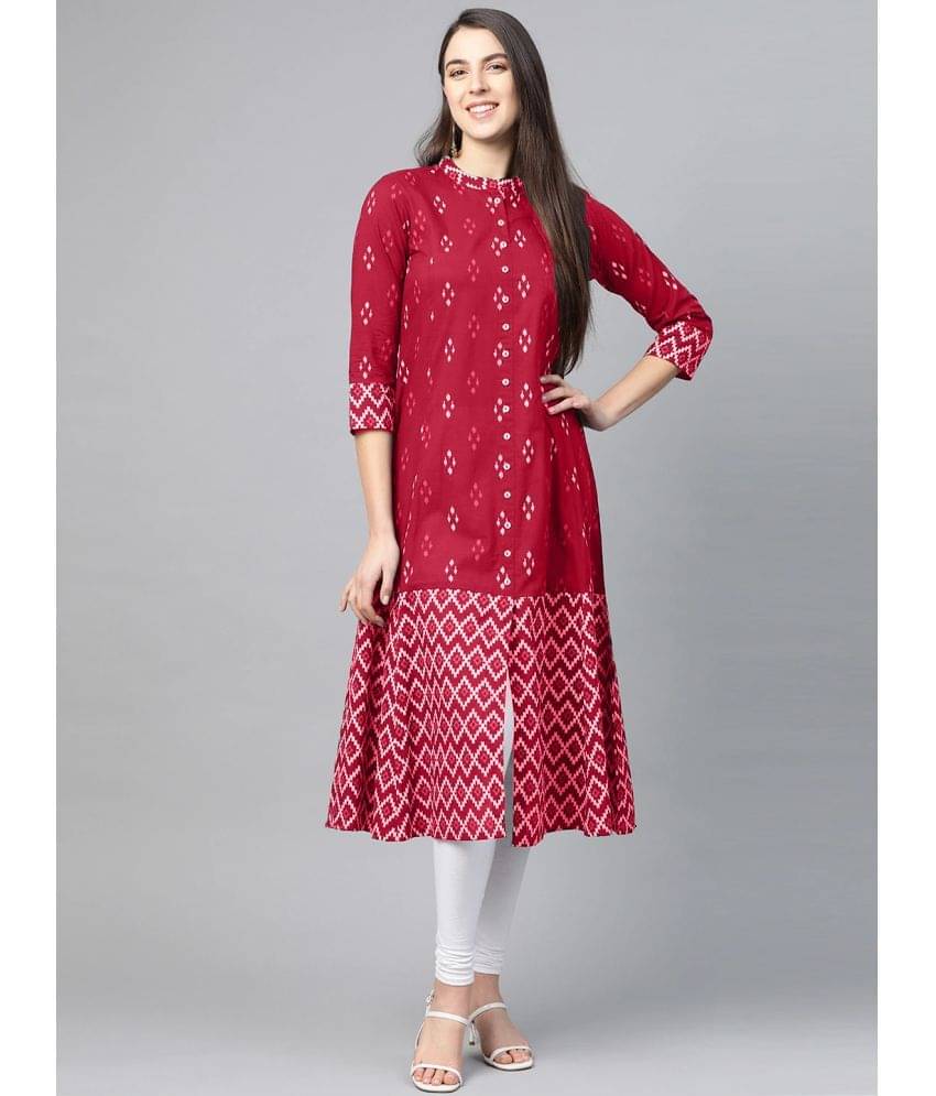 Yash Gallery Cotton Printed A-line Women's Kurti - Red ( Pack of 1 ) Yash Gallery Cotton Printed A-line Women's Kurti - Red ( Pack of 1 )