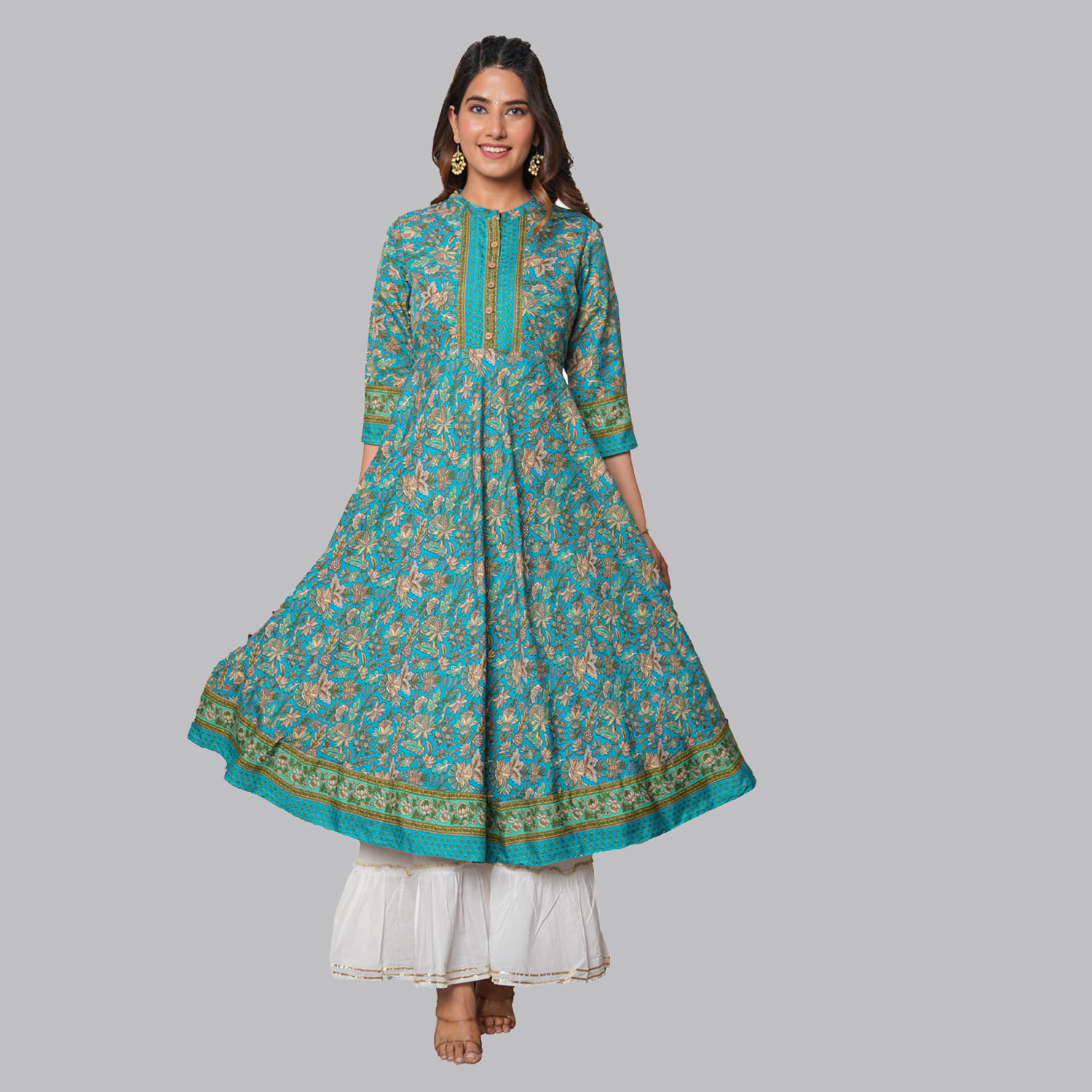 Yash Gallery Polyester Printed Anarkali Women's Kurti - Green ( Pack of 1 ) Yash Gallery Polyester Printed Anarkali Women's Kurti - Green ( Pack of 1 )