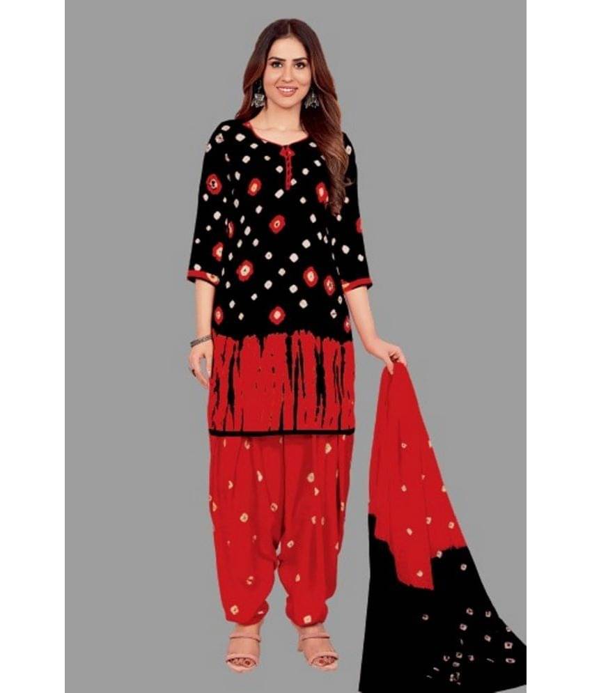     			shree jeenmata collection Cotton Printed Kurti With Patiala Women's Stitched Salwar Suit - Black ( Pack of 1 )