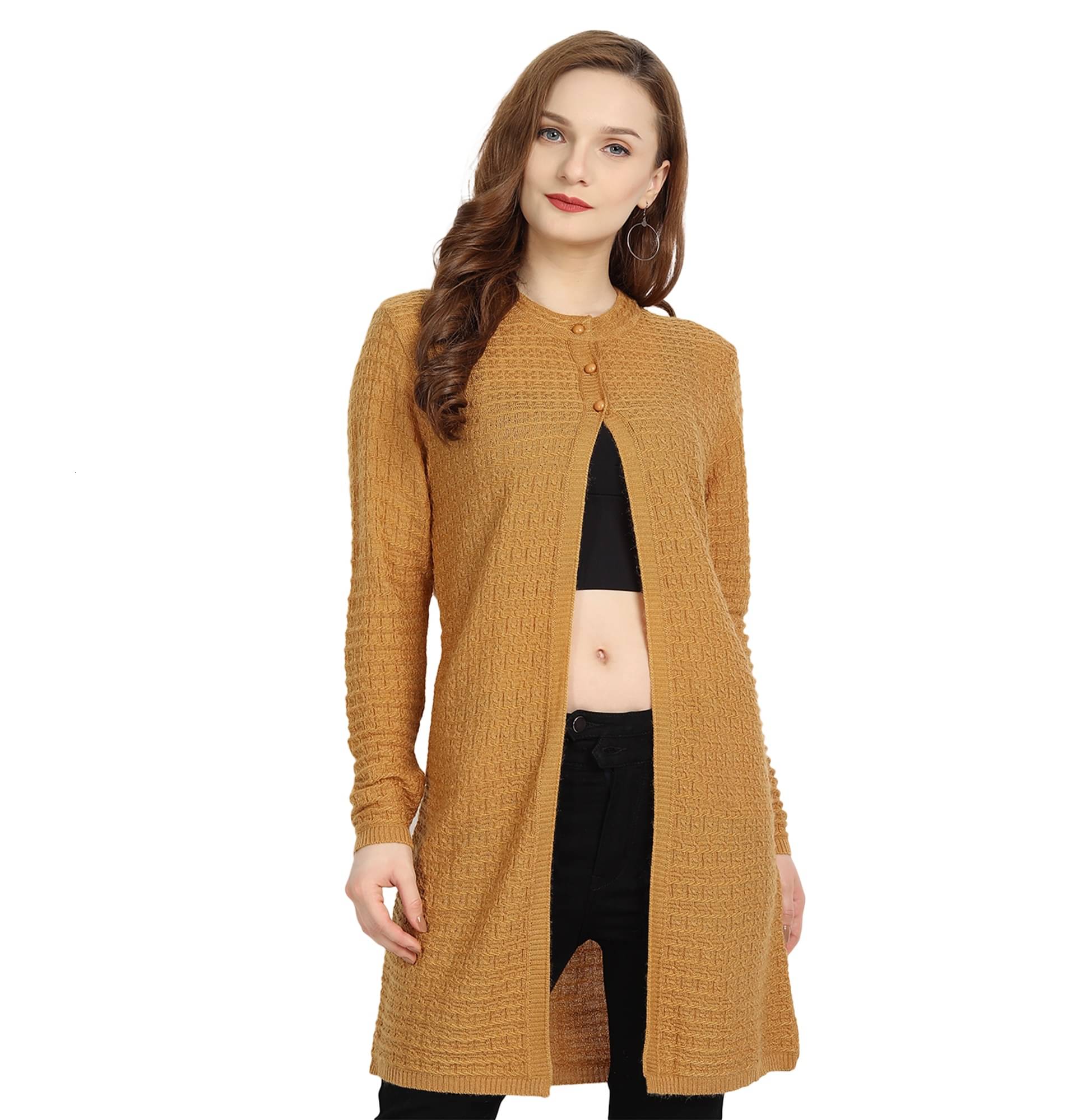 Clapton Acrylic Round Neck Women's Buttoned Cardigans - Gold ( ) Clapton Acrylic Round Neck Women's Buttoned Cardigans - Gold ( )