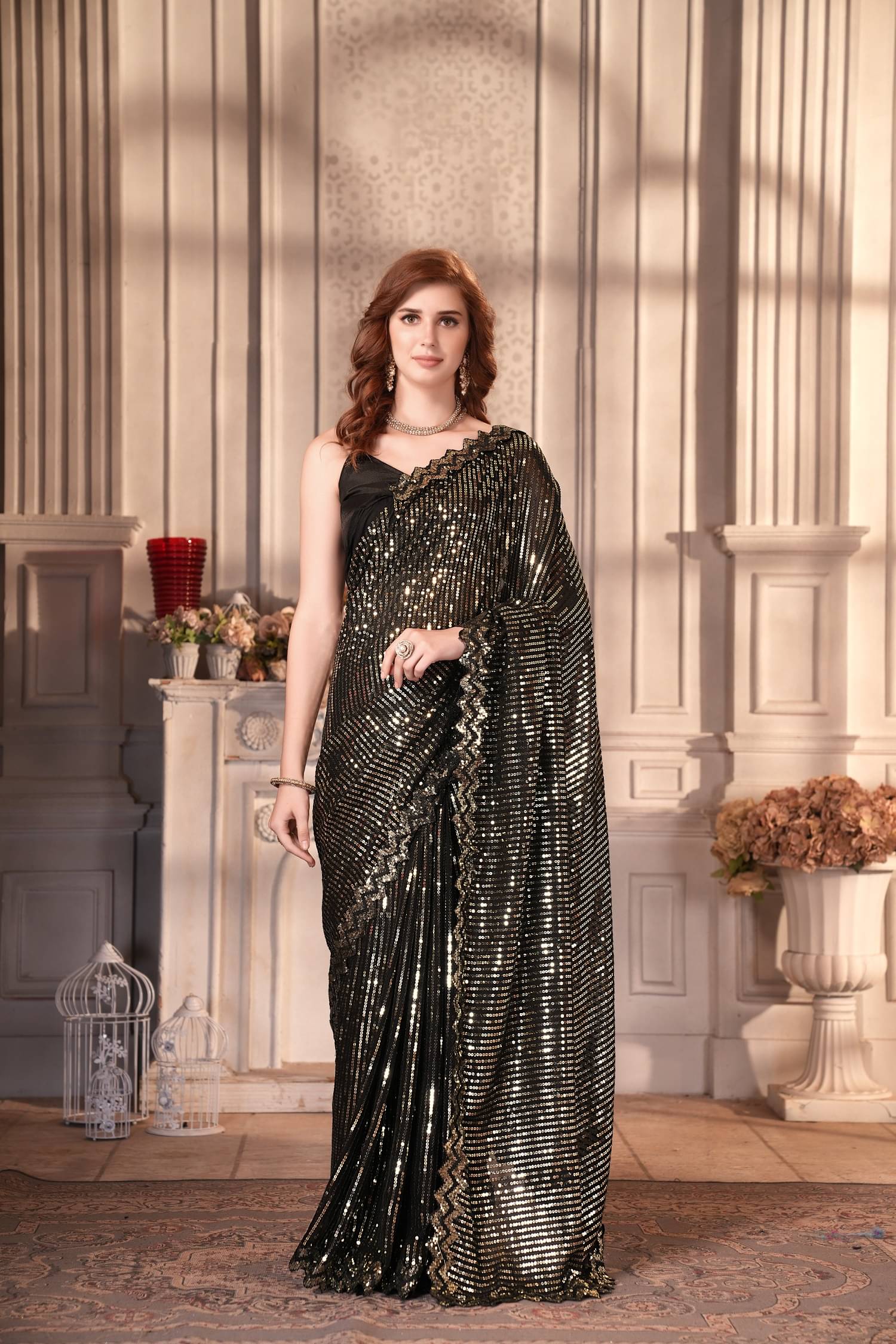 JULEE Georgette Embellished Saree With Unstitched Blouse Piece ( Black ) JULEE Georgette Embellished Saree With Unstitched Blouse Piece ( Black )