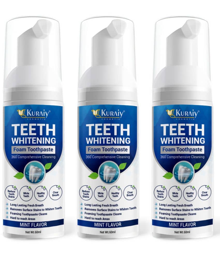 KURAIY Teeth Whitening Oral Hygiene Breath Toothpaste Foam 60ML Pack of 3