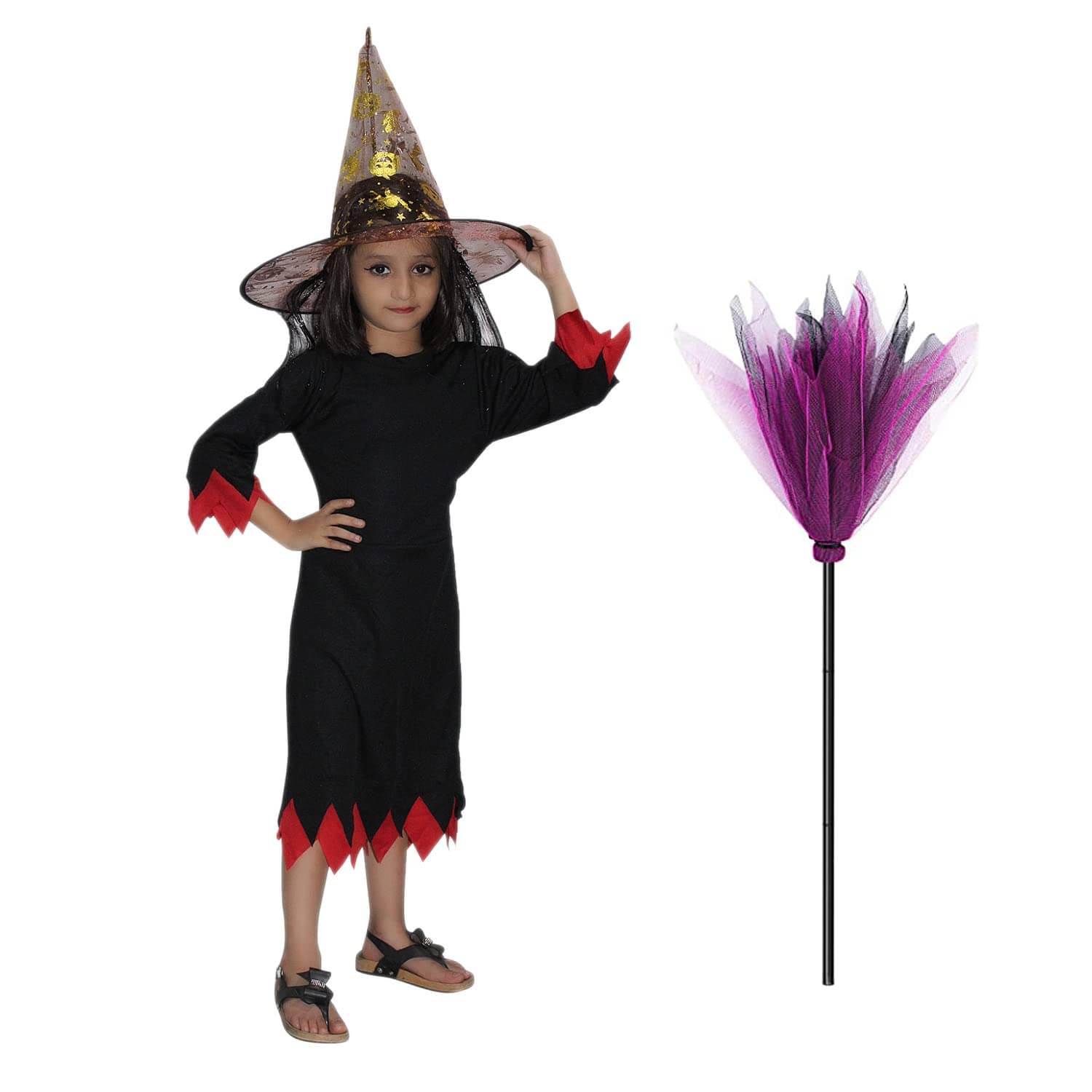 Kaku Fancy Dresses Halloween Witch Dress With Hat & Broomstick For Girls | Scary Halloween Dress For Boys & Girls | Wizard Horror Dress for Kids | Carnival Cosplay Costume Party Supplies - 5-6 Years Kaku Fancy Dresses Halloween Witch Dress With Hat & Broomstick For Girls | Scary Halloween Dress For Boys & Girls | Wizard Horror Dress for Kids | Carnival Cosplay Costume Party Supplies - 5-6 Years