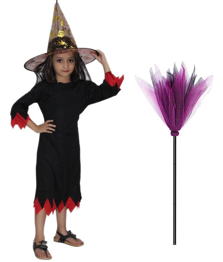     			Kaku Fancy Dresses Halloween Witch Dress With Hat & Broomstick For Girls | Scary Halloween Dress For Boys & Girls | Wizard Horror Dress for Kids | Carnival Cosplay Costume Party Supplies - 7-8 Years