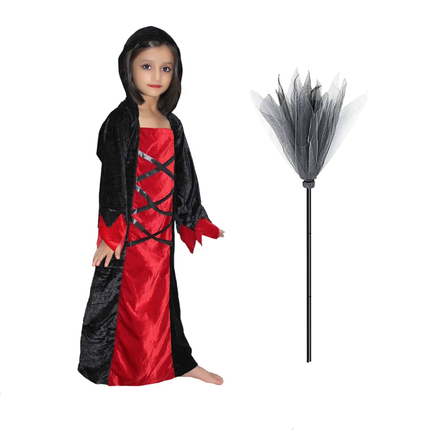Kaku Fancy Dresses Halloween Witch Costume With Broomstick For Girls | Scary Halloween Dress For Boys & Girls | Wizard Costumes Horror Dress for Kids | Roleplay, Cosplay & Carnival - 5-6 Years Kaku Fancy Dresses Halloween Witch Costume With Broomstick For Girls | Scary Halloween Dress For Boys & Girls | Wizard Costumes Horror Dress for Kids | Roleplay, Cosplay & Carnival - 5-6 Years