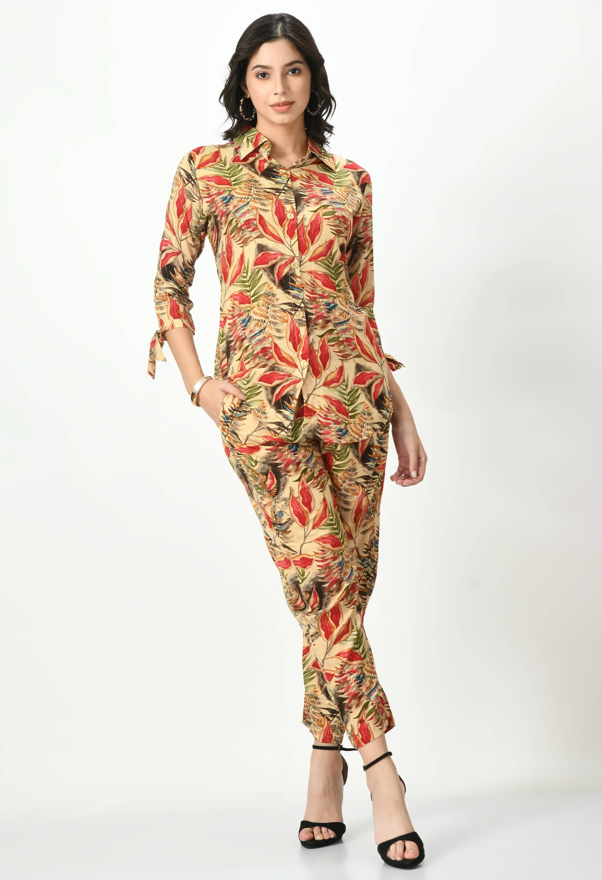     			MAURYA Women Printed Shirt With Palazzos Co-Ord Set ( Cream )
