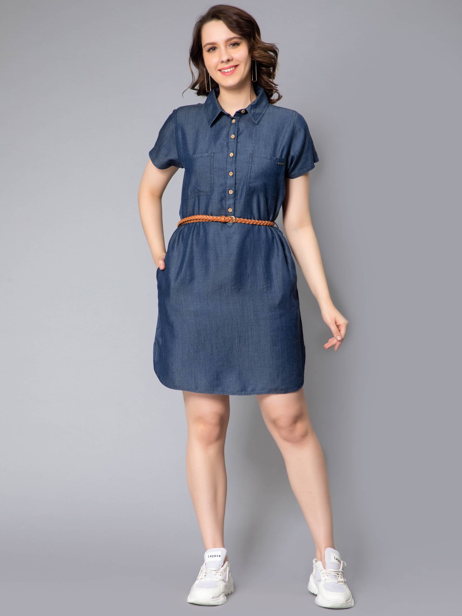 NUEVOSDAMAS Women Denim Solid Shirt Dress ( Blue )     			NUEVOSDAMAS Women Denim Solid Shirt Dress ( Blue )