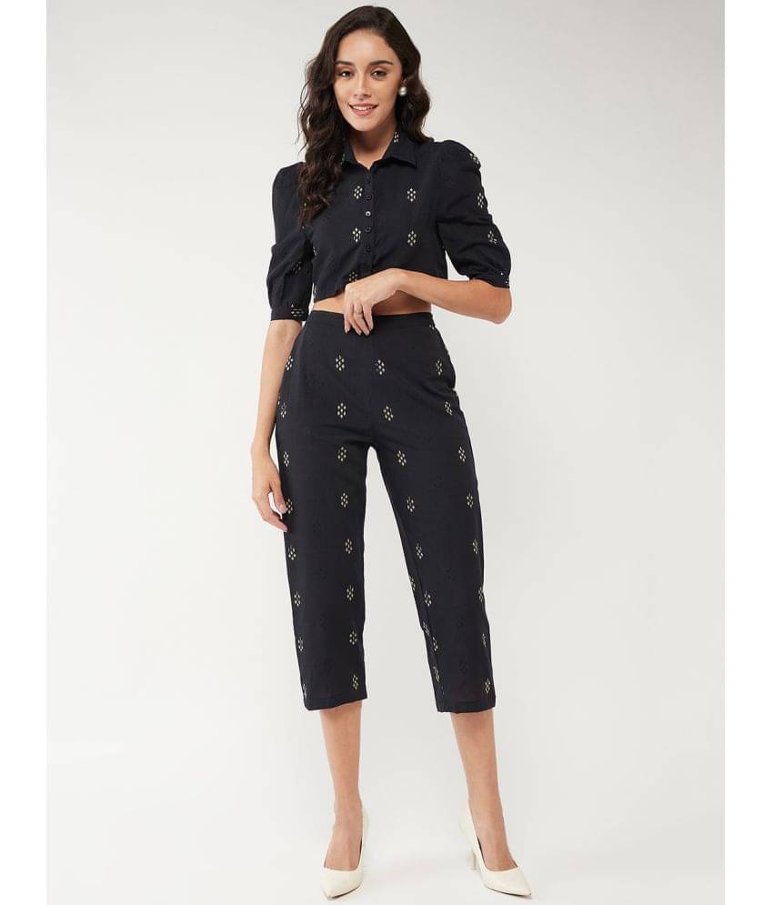     			Pannkh Women Printed Top With Trousers Co-Ord Set ( Black )