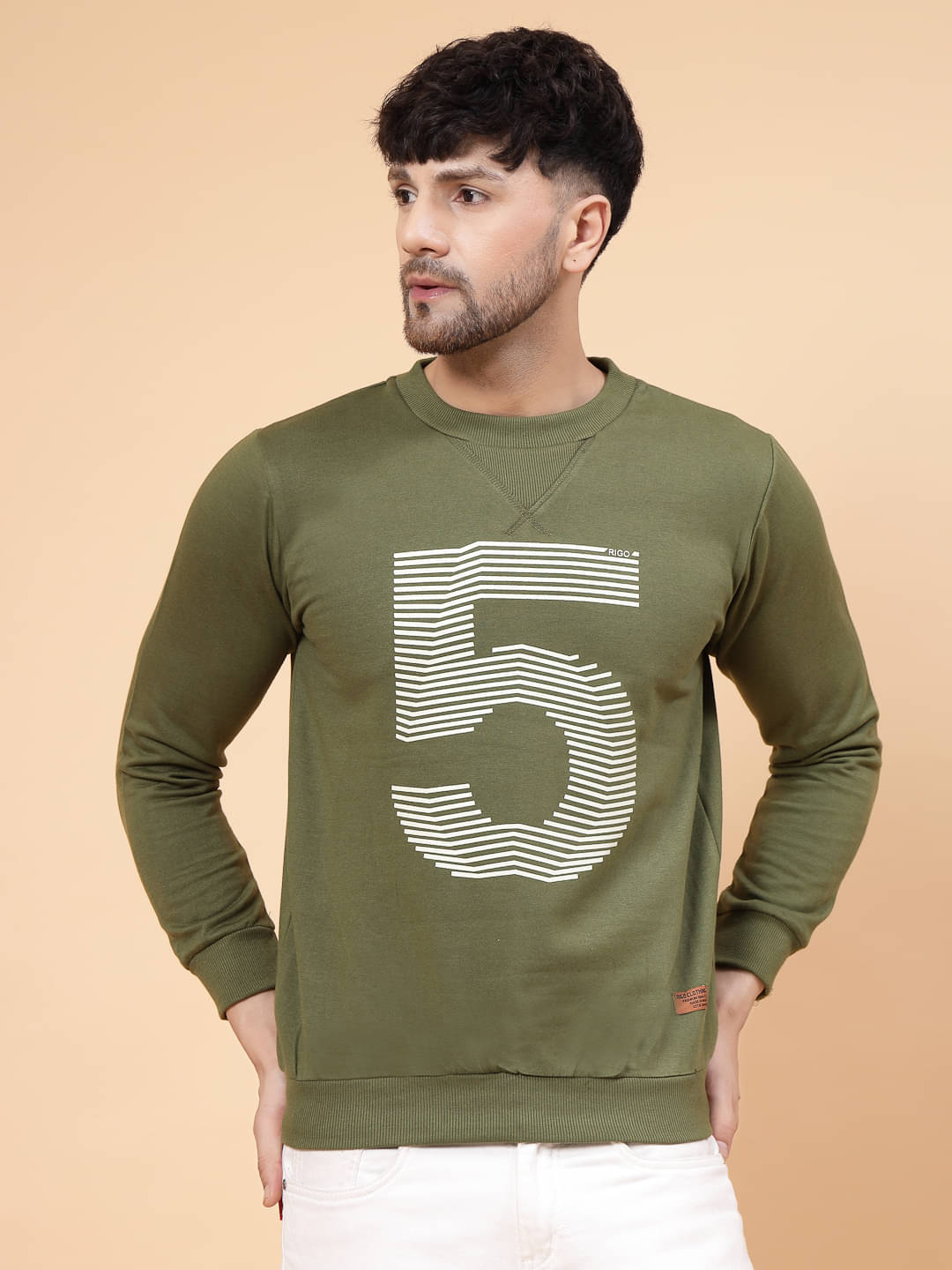 Rigo Fleece Round Neck Men's Sweatshirt - Olive ( Pack of 1 )     			Rigo Fleece Round Neck Men's Sweatshirt - Olive ( Pack of 1 )