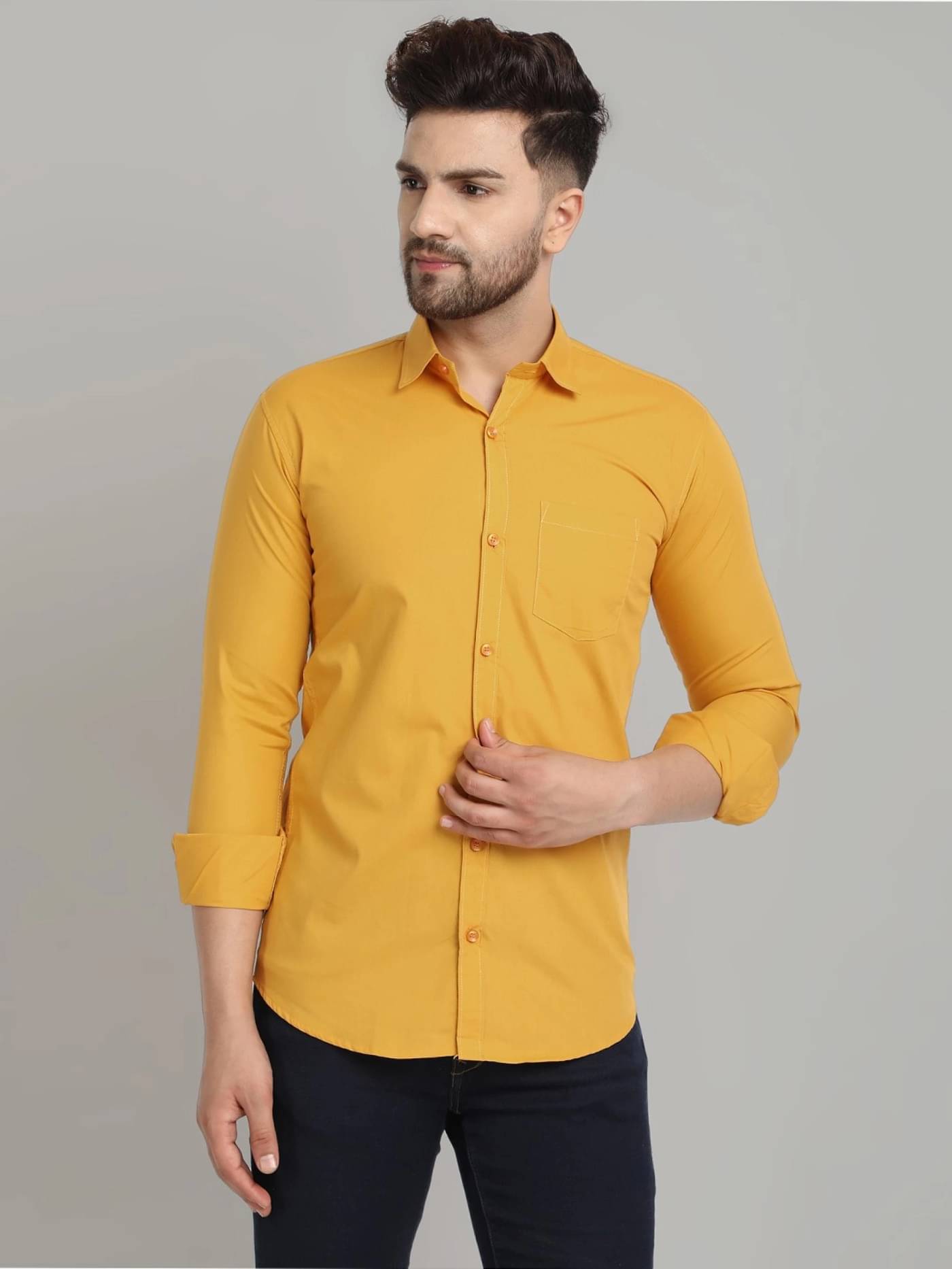 VERTUSY Cotton Blend Regular Fit Solids Full Sleeves Men's Casual Shirt - Mustard ( Pack of 1 ) VERTUSY Cotton Blend Regular Fit Solids Full Sleeves Men's Casual Shirt - Mustard ( Pack of 1 )