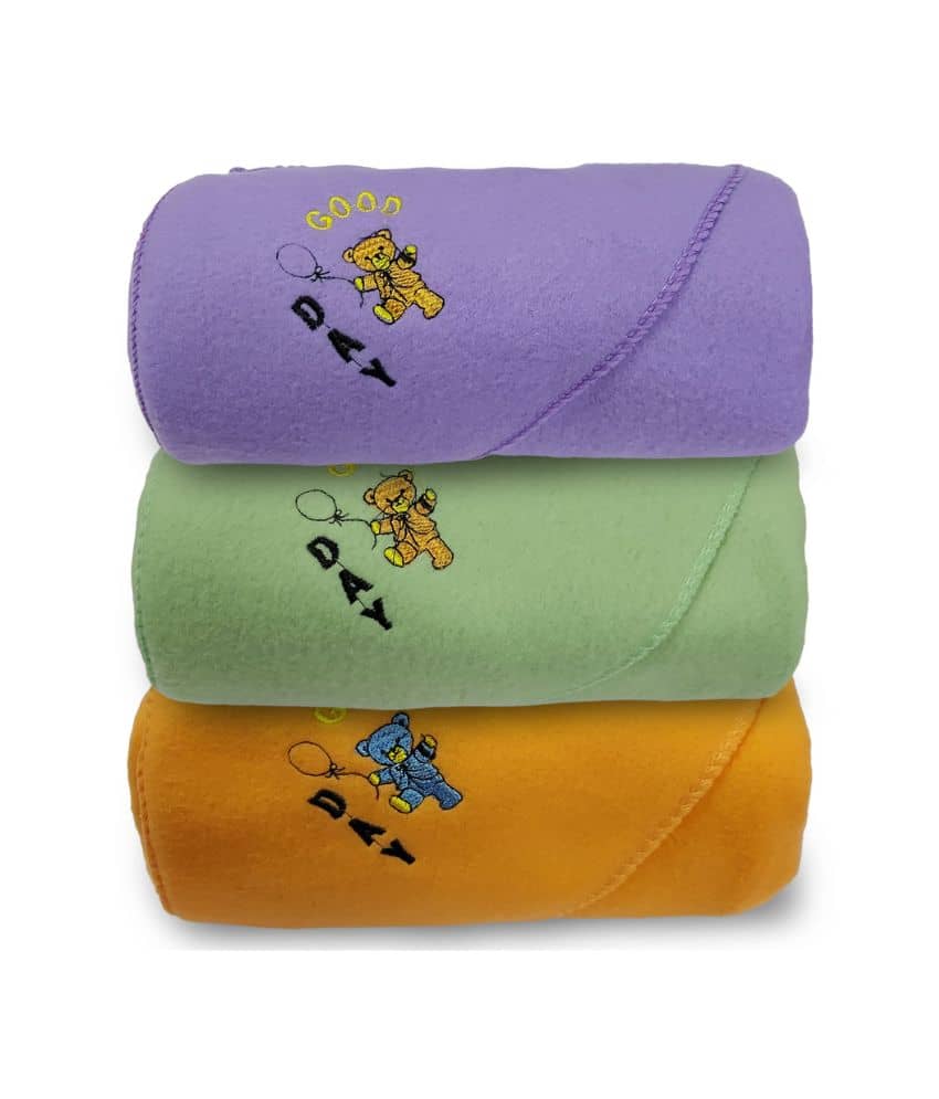 BELLO TOKO - Multi-Colour Cotton Blend Baby Crib Blanket ( Pack of 3 )