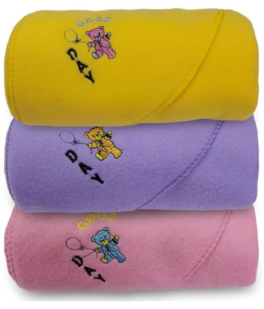 BELLO TOKO - Multi-Colour Cotton Blend Baby Crib Blanket ( Pack of 3 )