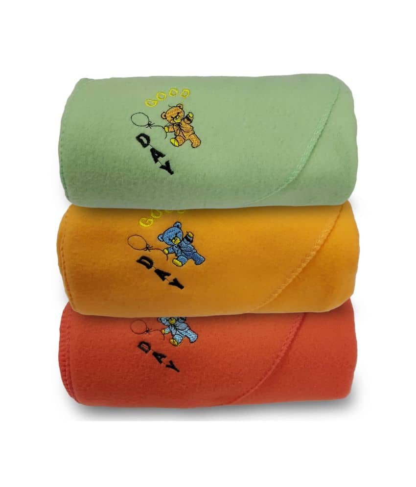 BELLO TOKO - Multi-Colour Cotton Blend Baby Crib Blanket ( Pack of 3 )