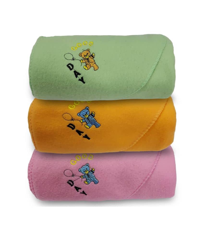 BELLO TOKO - Multi-Colour Cotton Blend Baby Crib Blanket ( Pack of 3 )