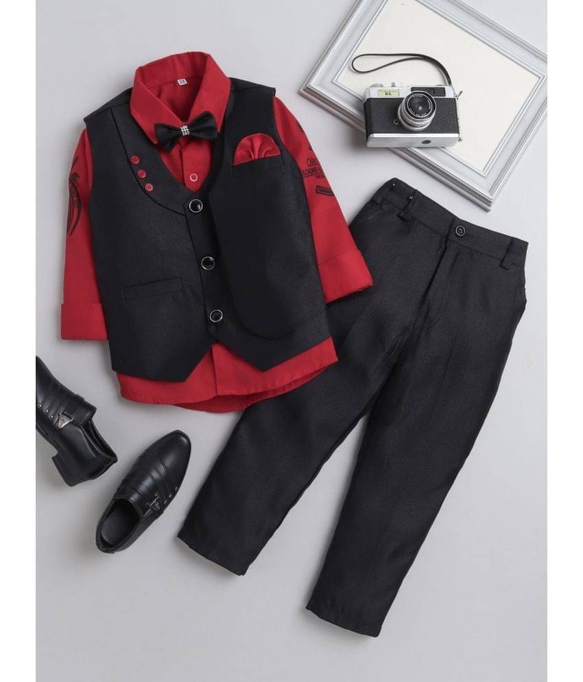     			DKGF Fashion Pack of 1 Boys Polyester Shirt & Pants Set ( Black )