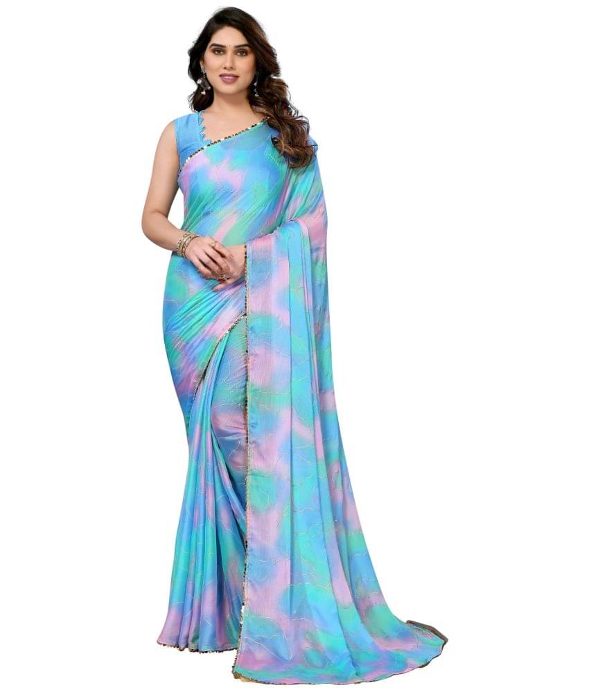 FABMORA Chiffon Dyed Saree With Unstitched Blouse Piece ( Blue ) FABMORA Chiffon Dyed Saree With Unstitched Blouse Piece ( Blue )