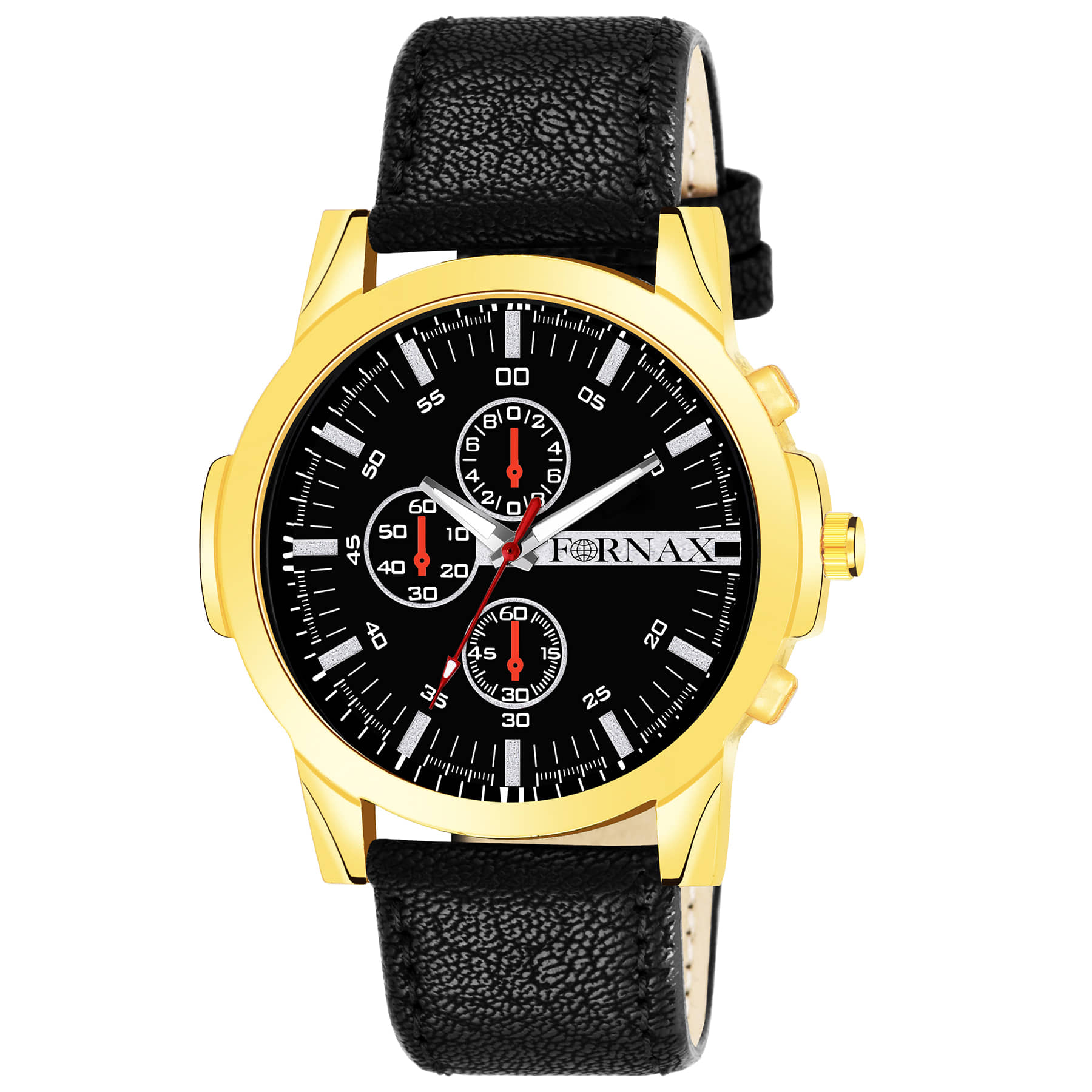 FORNAX - Black Leather Analog Men's Watch