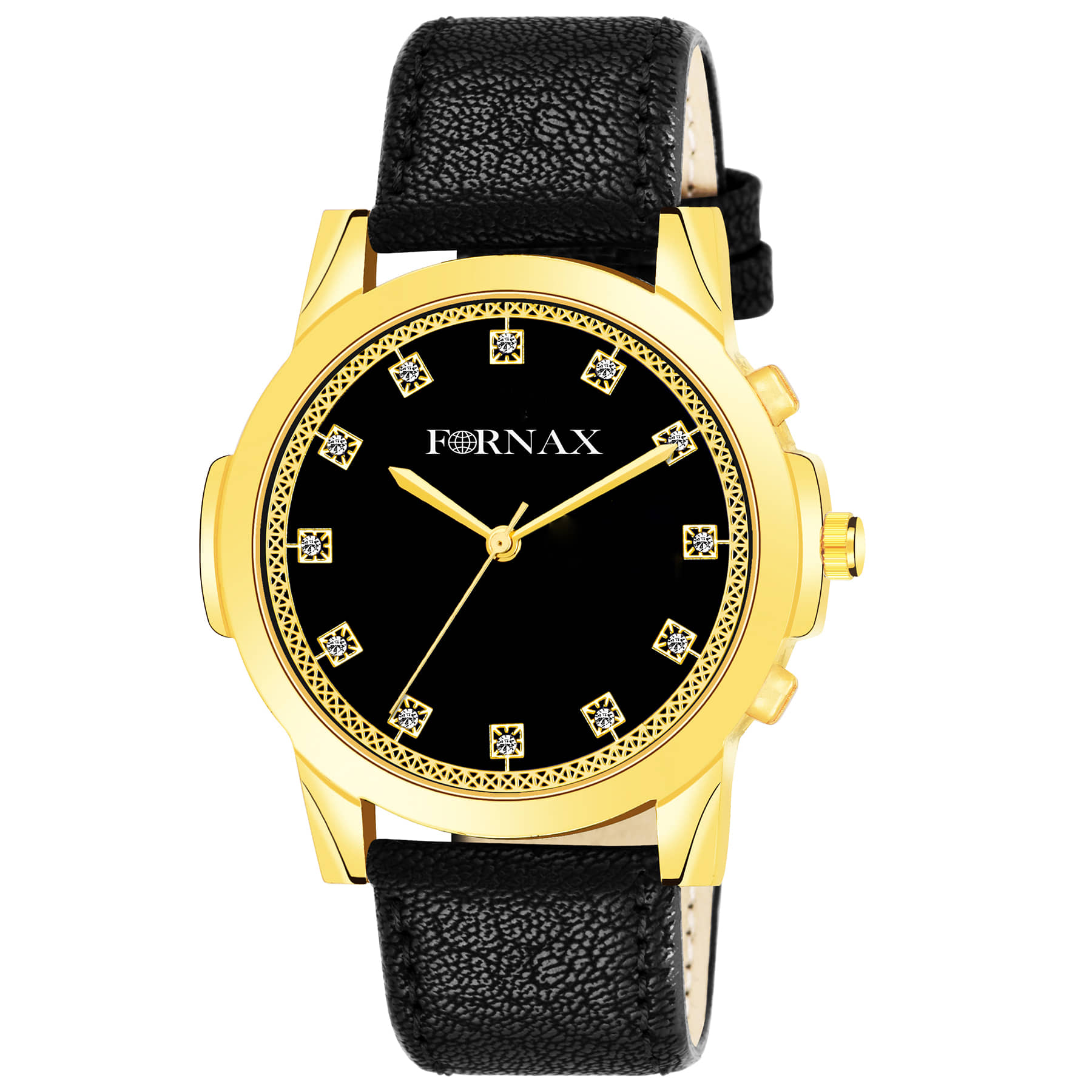 FORNAX - Black Leather Analog Men's Watch