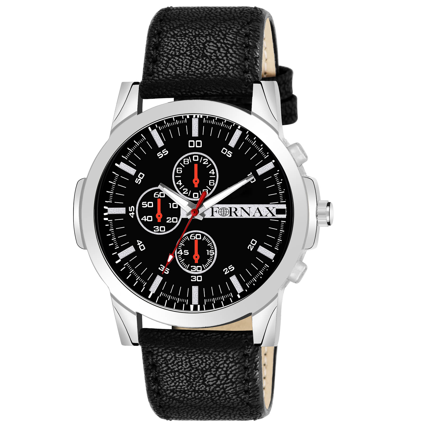 FORNAX - Black Leather Analog Men's Watch