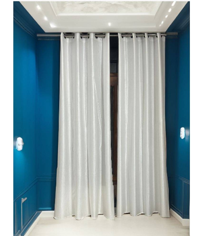 Finesse Decor Solid Semi-Transparent Eyelet Curtain 7 ft ( Pack of 2 ) - White Finesse Decor Solid Semi-Transparent Eyelet Curtain 7 ft ( Pack of 2 ) - White