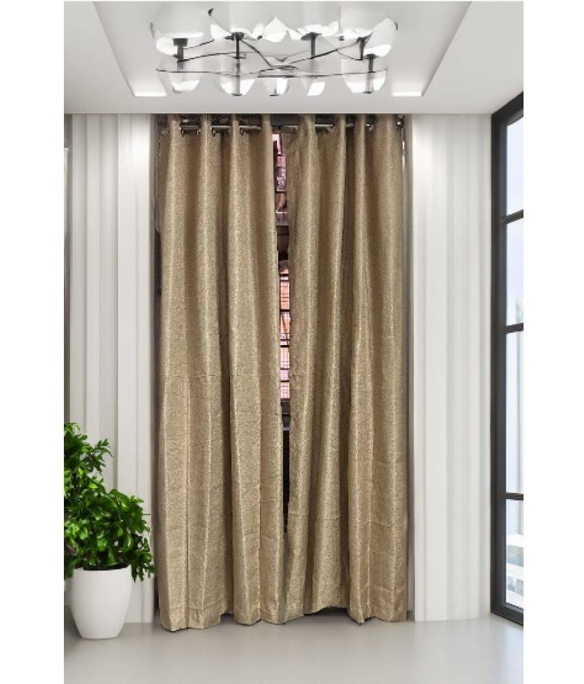 Finesse Decor Solid Semi-Transparent Eyelet Curtain 7 ft ( Pack of 2 ) - Gold Finesse Decor Solid Semi-Transparent Eyelet Curtain 7 ft ( Pack of 2 ) - Gold
