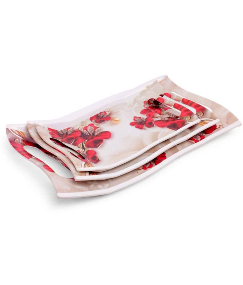 HomePro - Rose Petals Design Tray Multicolor Serving Tray ( Set of 3 )