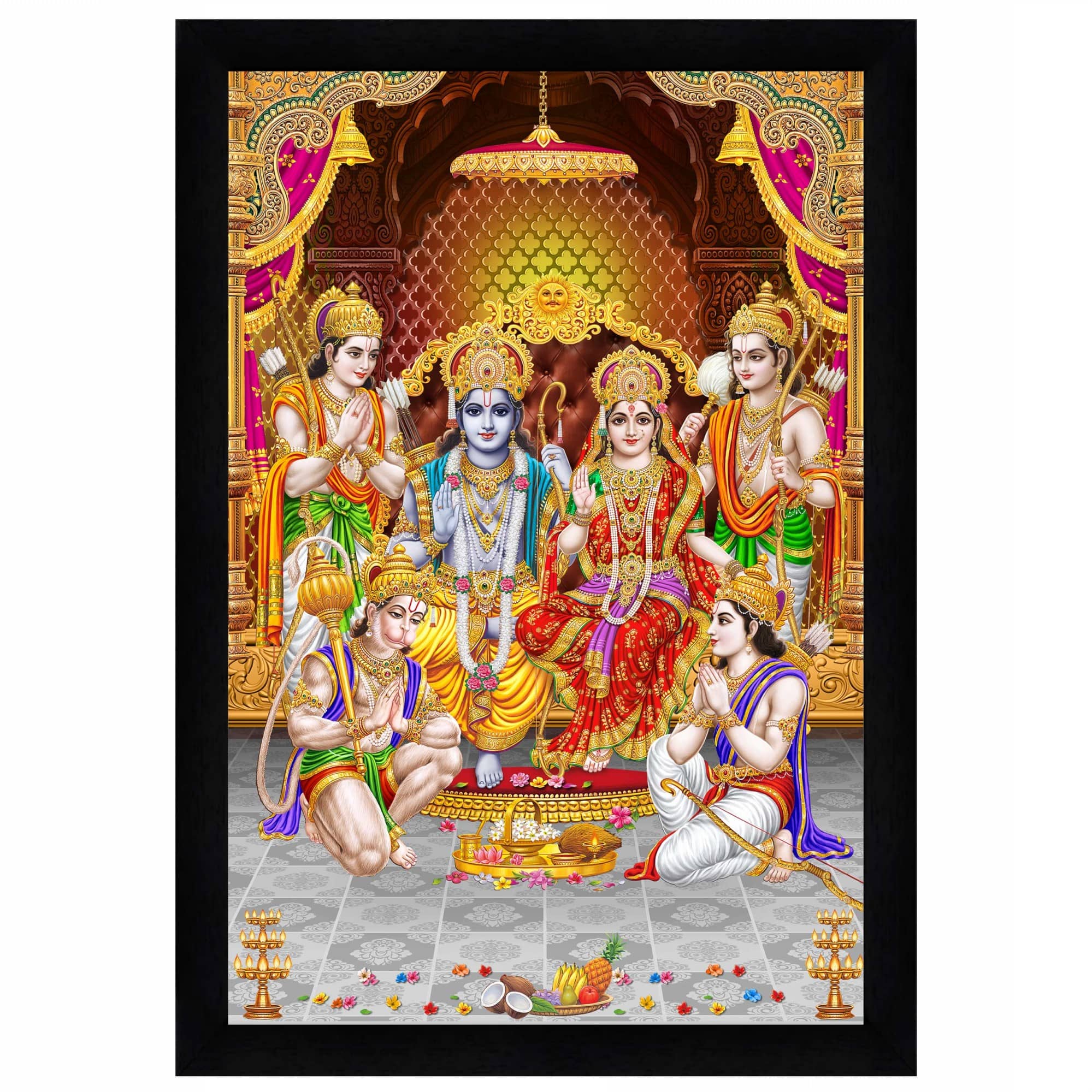 Indianara Shri Ram Darbar Religious Wall Hanging Painting With Frame
