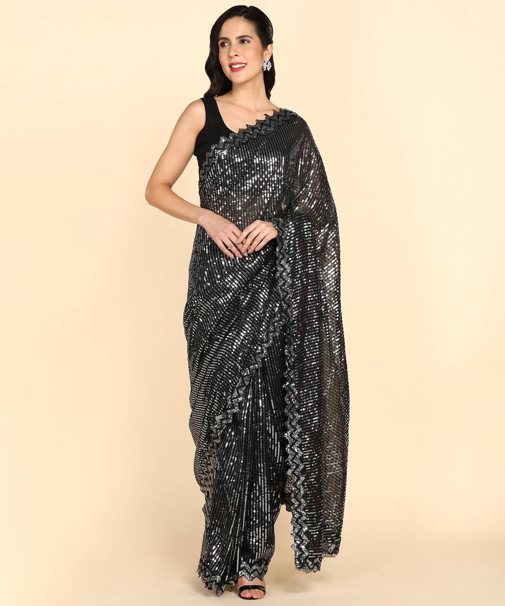 JULEE Georgette Embroidered Saree With Unstitched Blouse Piece ( Black ) JULEE Georgette Embroidered Saree With Unstitched Blouse Piece ( Black )