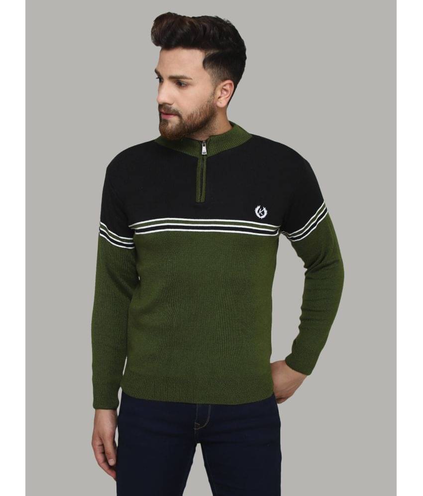     			Kvetoo Acrylic High Neck Men's Full Sleeves Pullover Sweater - Olive ( Pack of 1 )