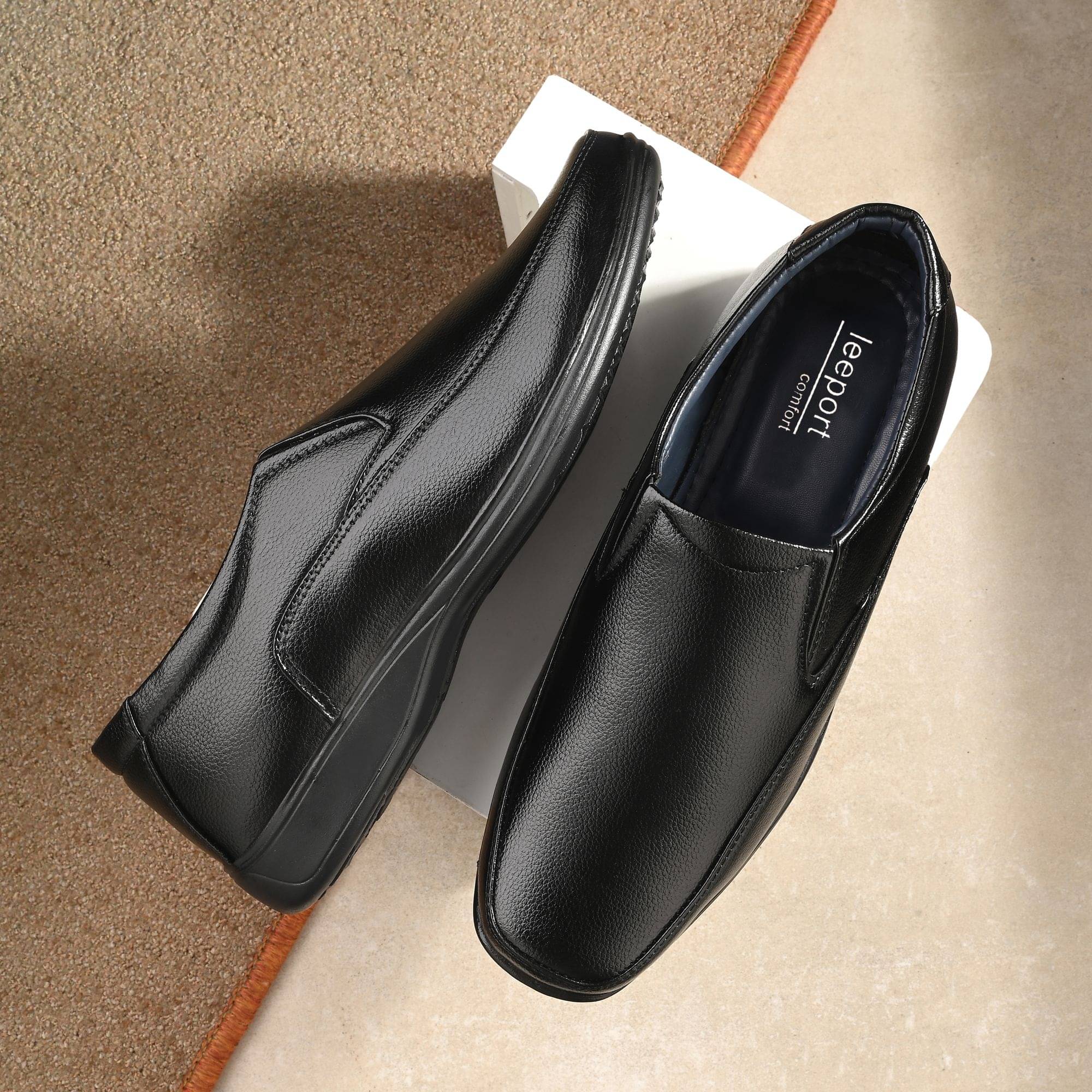     			Leeport - Black Men's Slip On Formal Shoes
