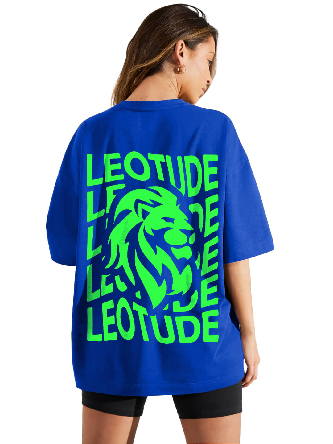 Leotude Women Cotton Blend Printed Oversized Fit Round Neck T-Shirt ( Blue ) Leotude Women Cotton Blend Printed Oversized Fit Round Neck T-Shirt ( Blue )