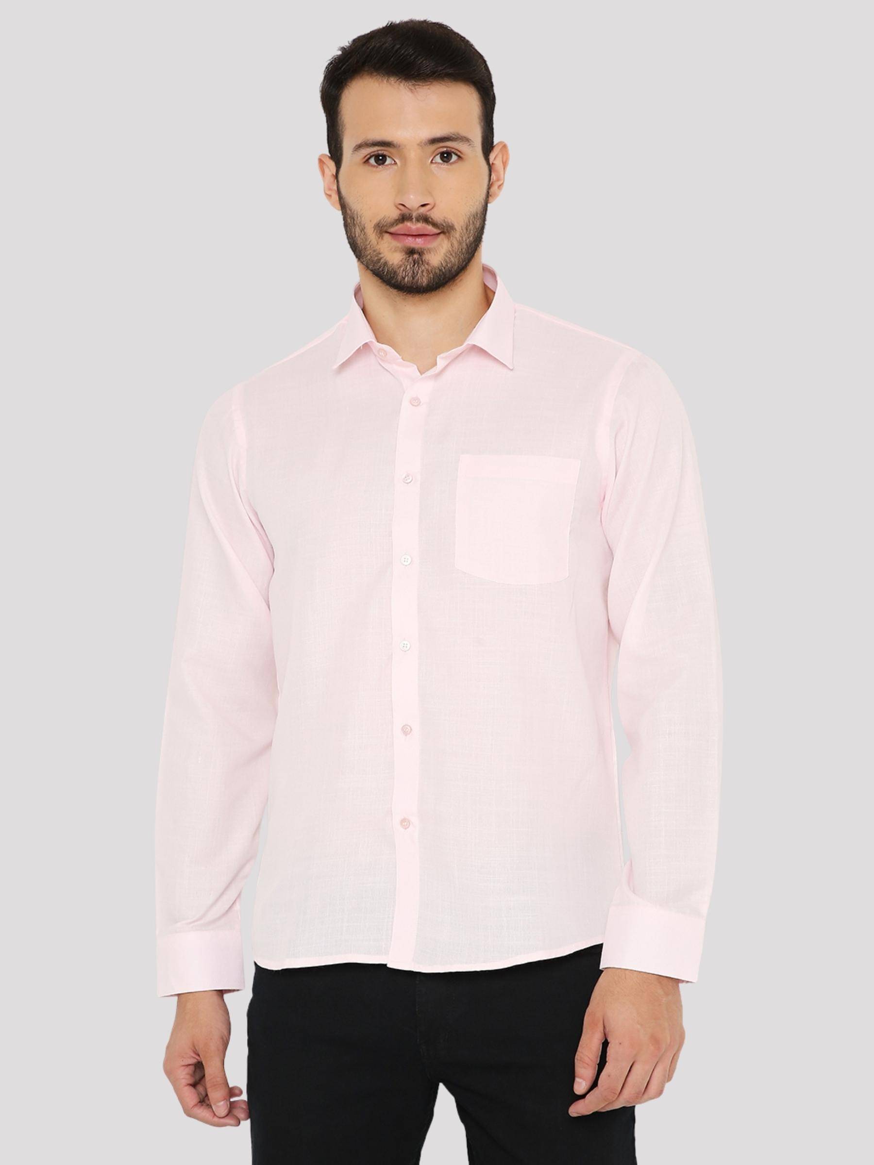 Maharaja Cotton Blend Slim Fit Solids Full Sleeves Men's Casual Shirt - Pink ( Pack of 1 ) Maharaja Cotton Blend Slim Fit Solids Full Sleeves Men's Casual Shirt - Pink ( Pack of 1 )