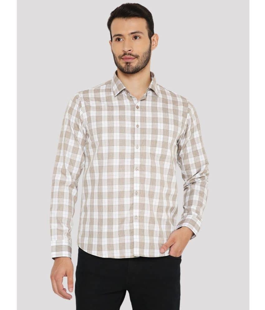 Maharaja Cotton Blend Slim Fit Checks Full Sleeves Men's Casual Shirt - Brown ( Pack of 1 )