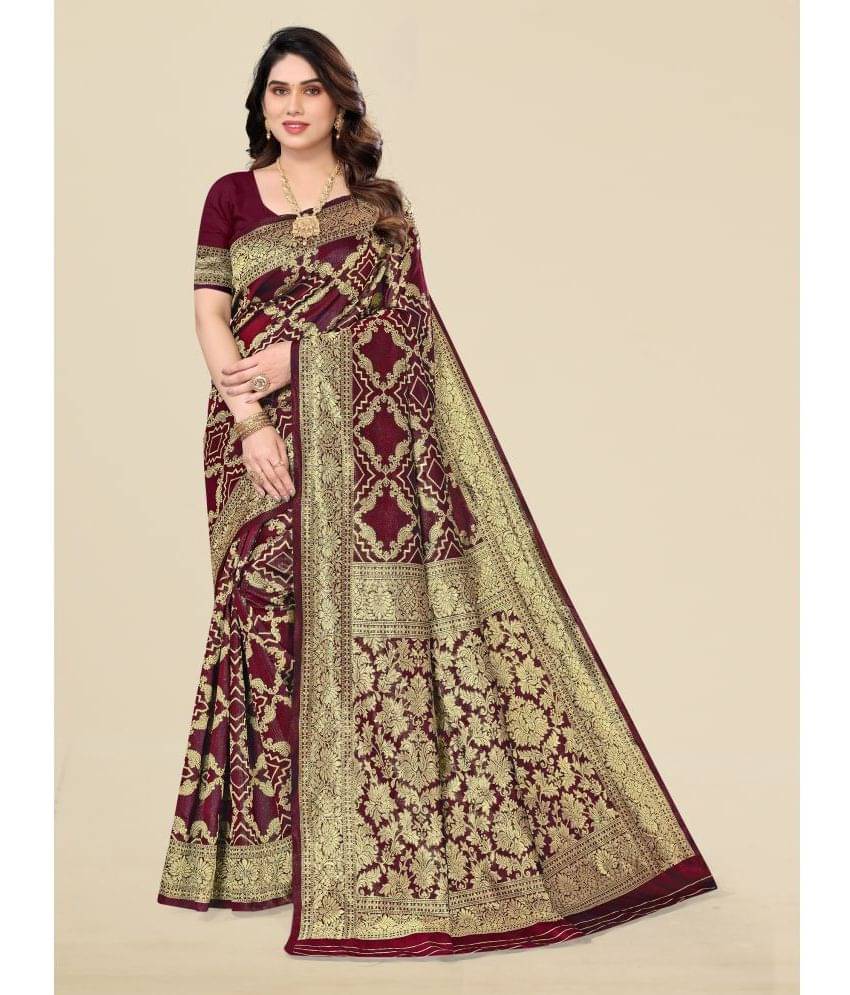 Om Shantam Sarees Banarasi Silk Embellished Saree With Unstitched Blouse Piece ( Maroon )     			Om Shantam Sarees Banarasi Silk Embellished Saree With Unstitched Blouse Piece ( Maroon )