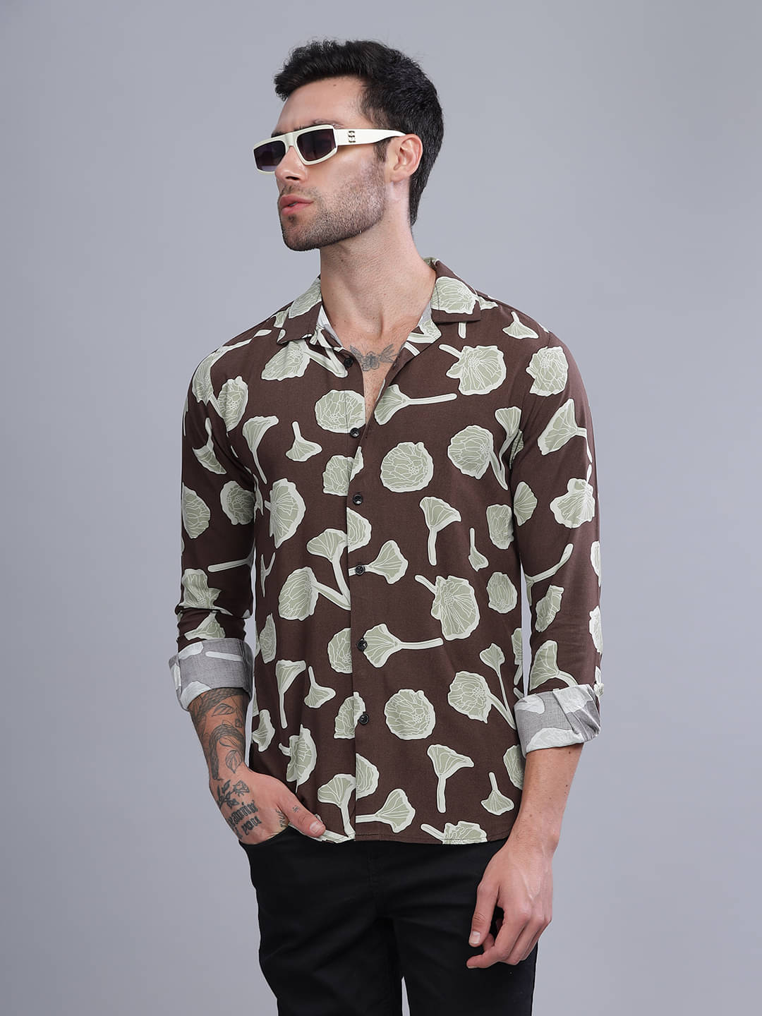 Paul Street Rayon Slim Fit Printed Full Sleeves Men's Casual Shirt - Brown ( Pack of 1 )     			Paul Street Rayon Slim Fit Printed Full Sleeves Men's Casual Shirt - Brown ( Pack of 1 )