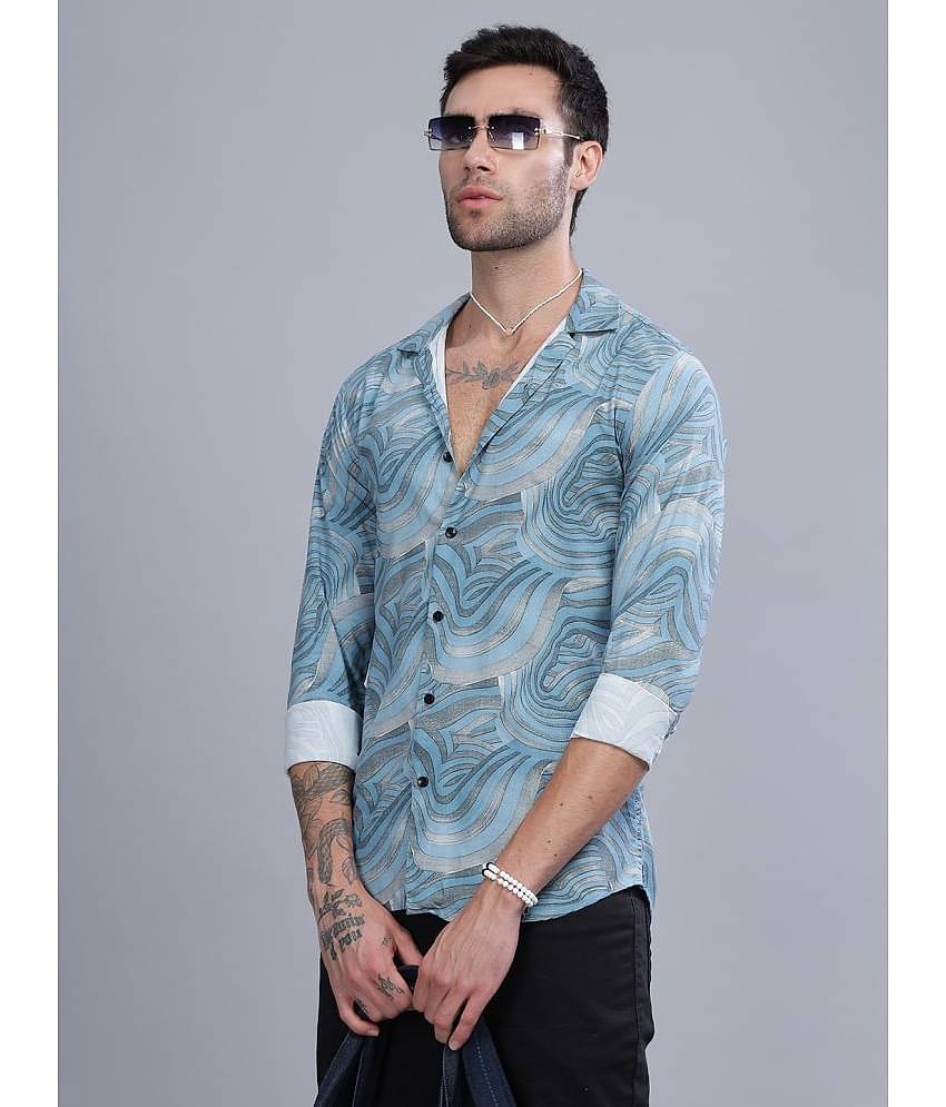 Paul Street Rayon Slim Fit Printed Full Sleeves Men's Casual Shirt - Blue ( Pack of 1 )