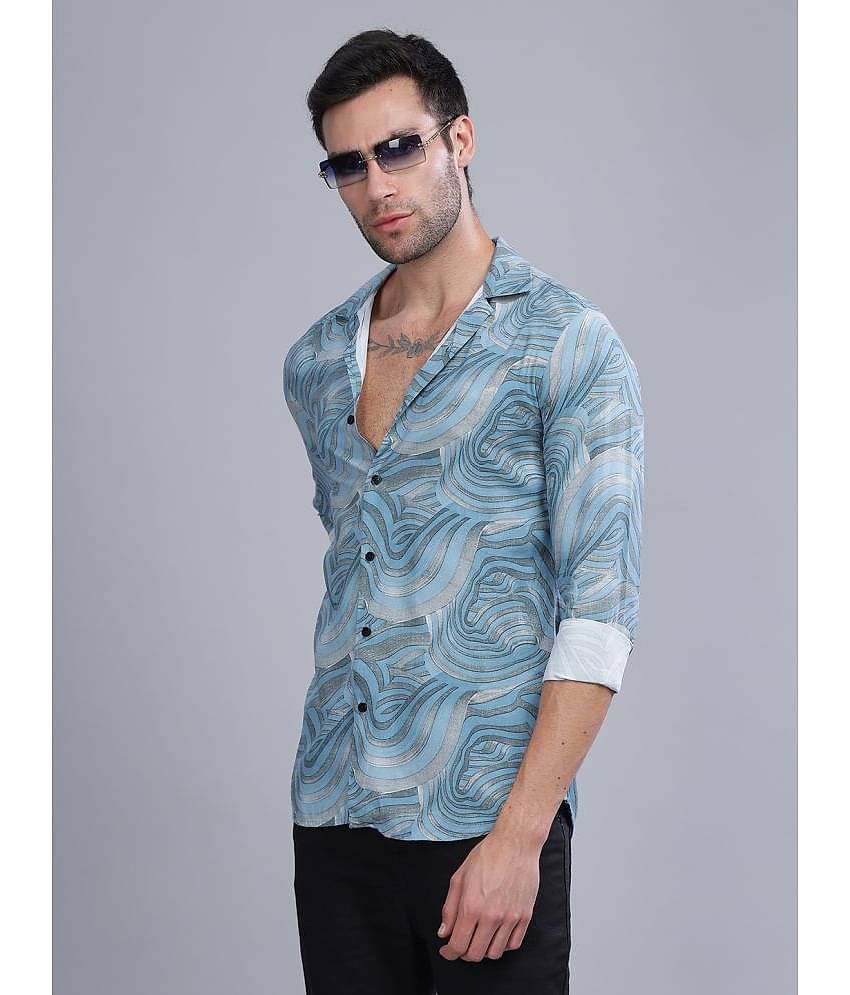 Paul Street Rayon Slim Fit Printed Full Sleeves Men's Casual Shirt - Blue ( Pack of 1 )