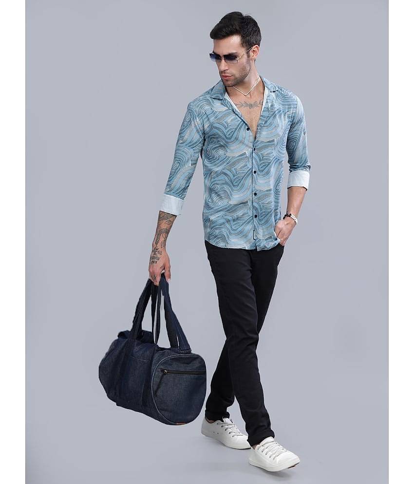 Paul Street Rayon Slim Fit Printed Full Sleeves Men's Casual Shirt - Blue ( Pack of 1 )