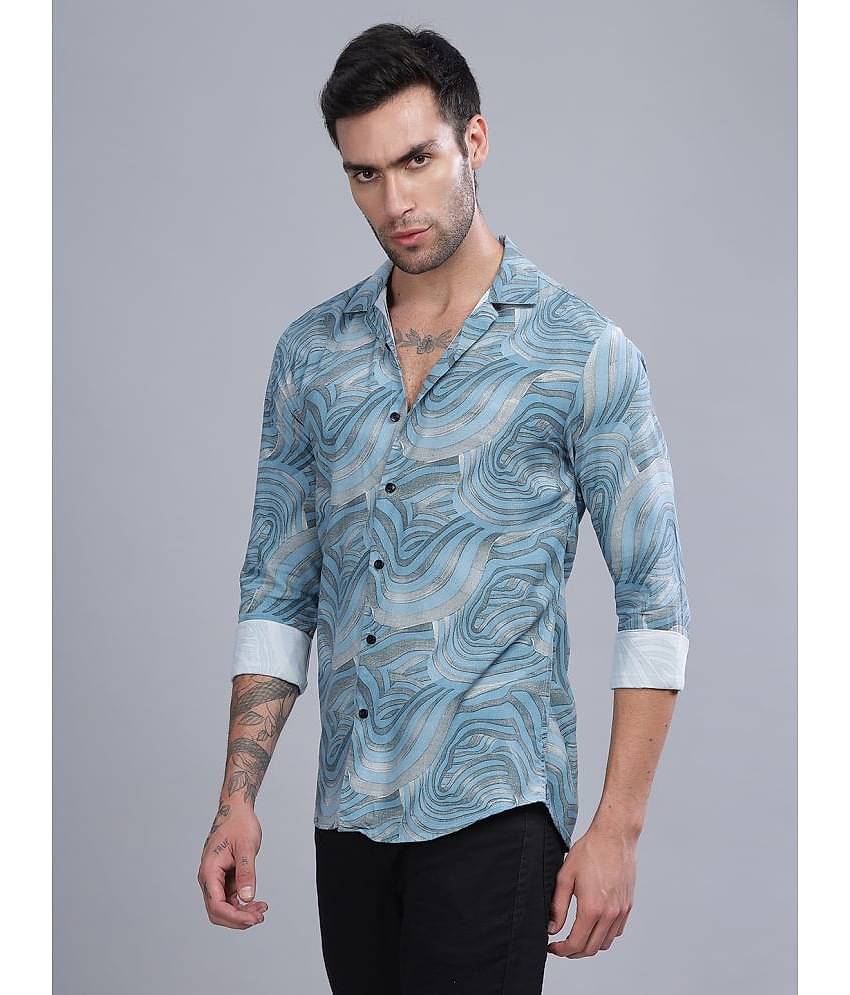 Paul Street Rayon Slim Fit Printed Full Sleeves Men's Casual Shirt - Blue ( Pack of 1 )