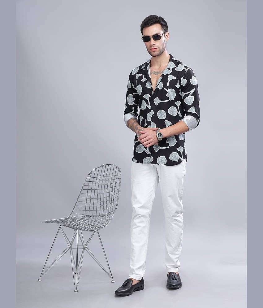 Paul Street Rayon Slim Fit Printed Full Sleeves Men's Casual Shirt - Black ( Pack of 1 )