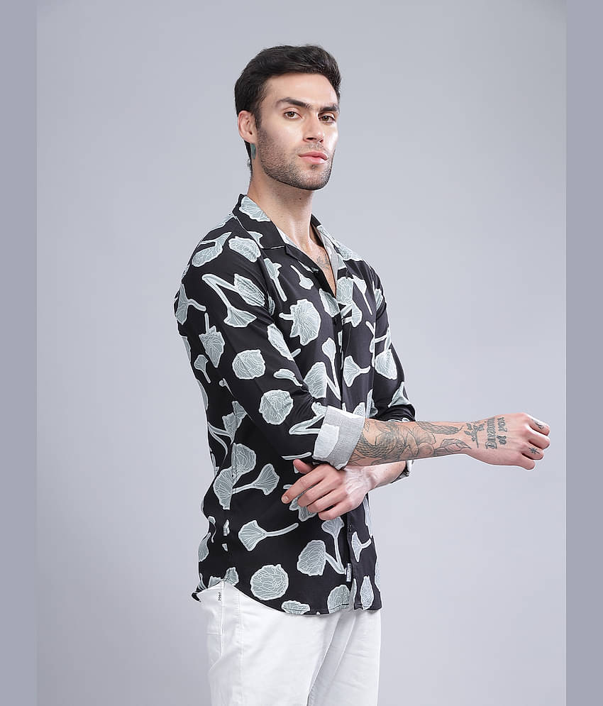 Paul Street Rayon Slim Fit Printed Full Sleeves Men's Casual Shirt - Black ( Pack of 1 )