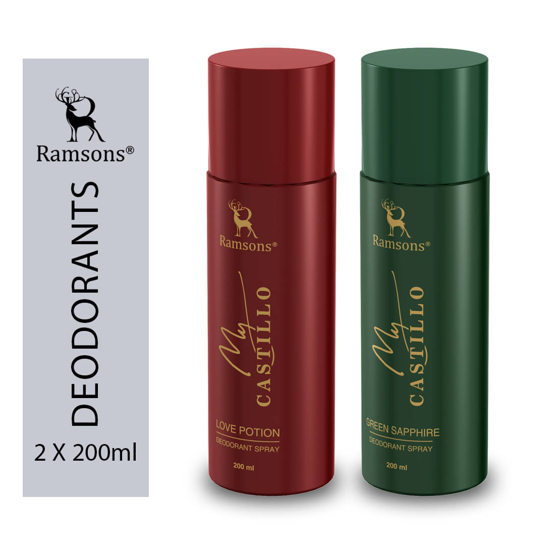     			Ramsons - MY CASTILLO LOVE & CASTILLO GREEN SAPPHIRE Deo for Unisex 200ml each ( Pack of 2 )