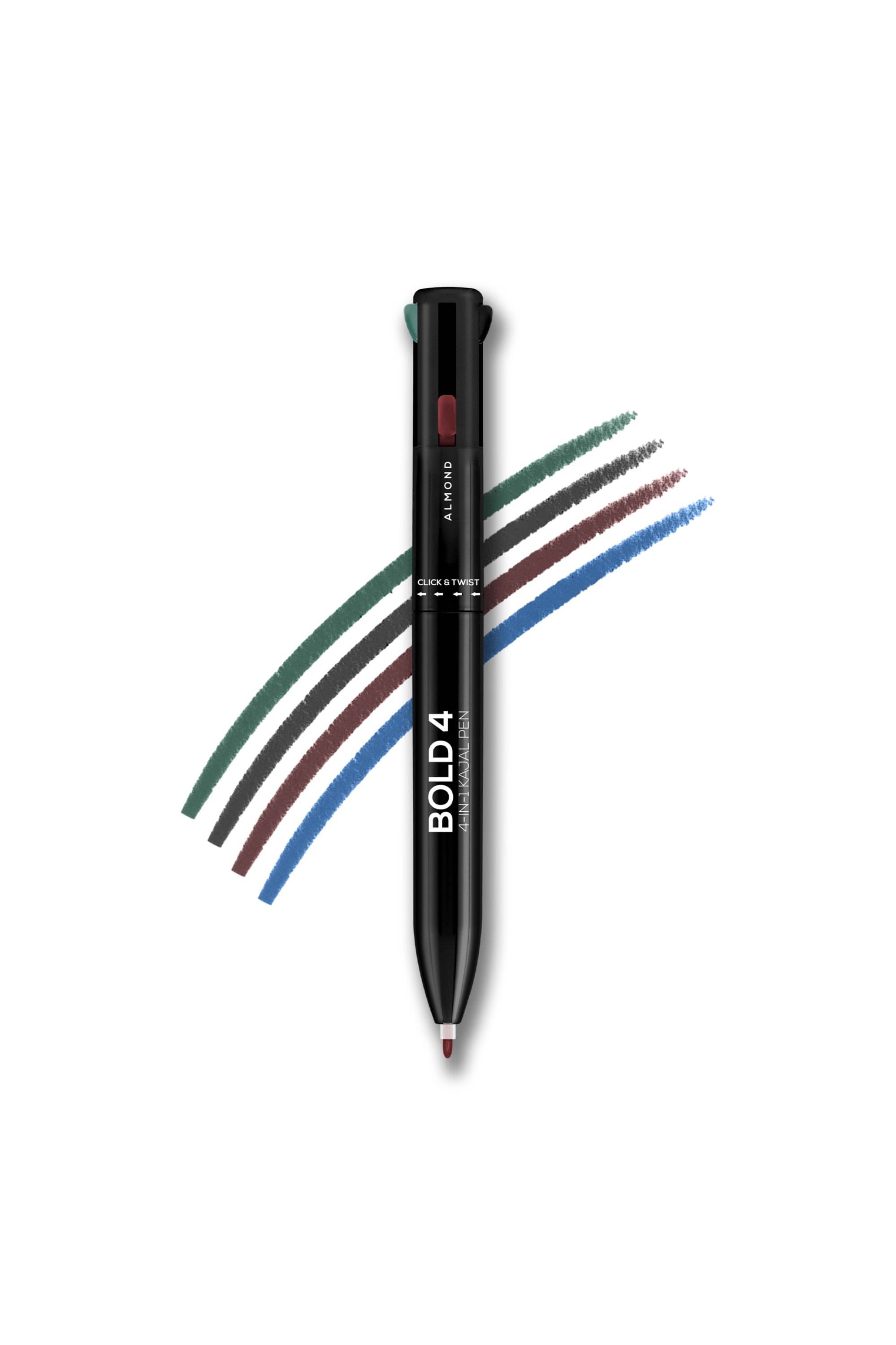     			RENEE Bold 4-IN 1 Kajal | Black, Brown, Teal, Blue | Matte, One-Stroke, Travel, 0.4g