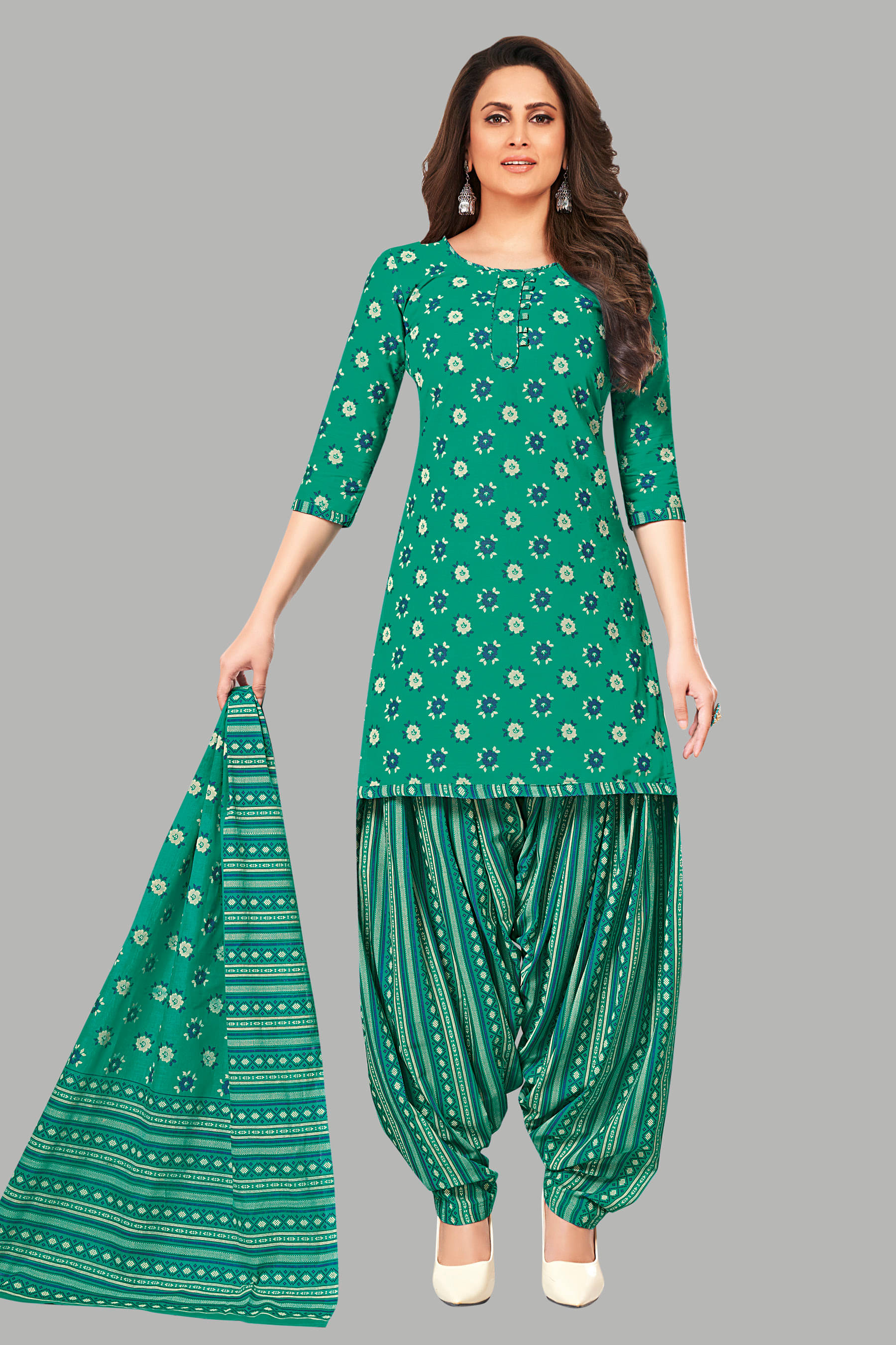     			SIMMU Unstitched Cotton Printed Dress Material - Green ( Pack of 1 )