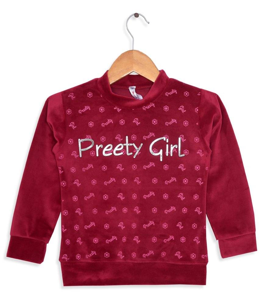     			Tini Mini Girls Velour Sweatshirt ( Red )