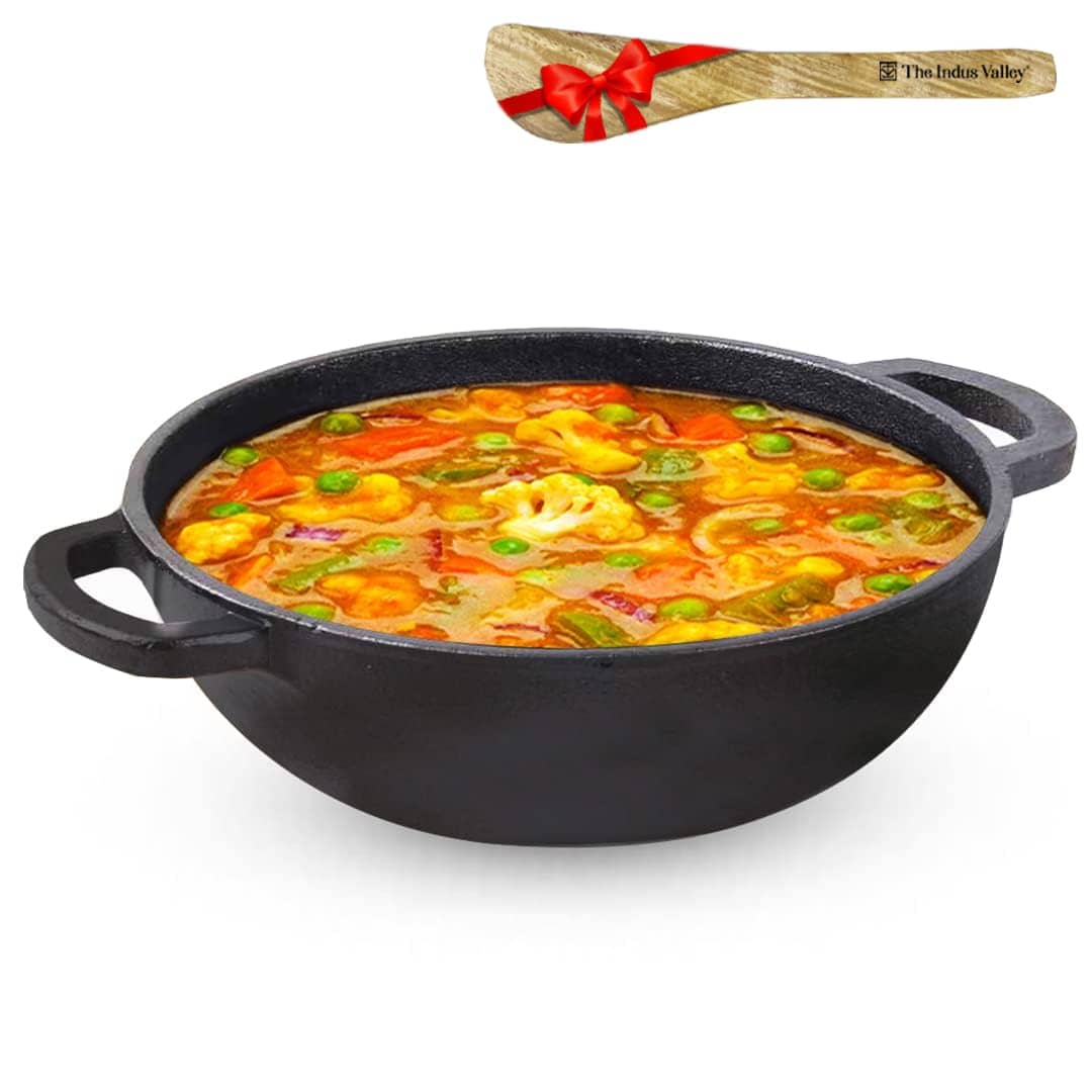 The Indus Valley - Kadai with Flip Cast Iron No Coating Pot Set 2500 ml ( Pack of 2 ) - Cookware | Buy online on ZillyBuy
