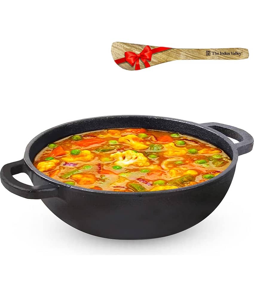 The Indus Valley - Kadai with Flip Cast Iron No Coating Pot Set 2500 ml ( Pack of 2 ) - Cookware | Buy online on ZillyBuy
