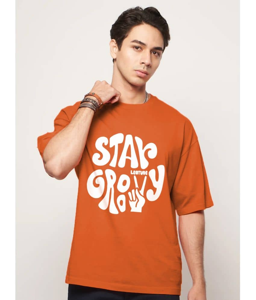 Trond Cotton Blend Oversized Fit Printed Half Sleeves Men's T-Shirt - Orange ( Pack of 1 )