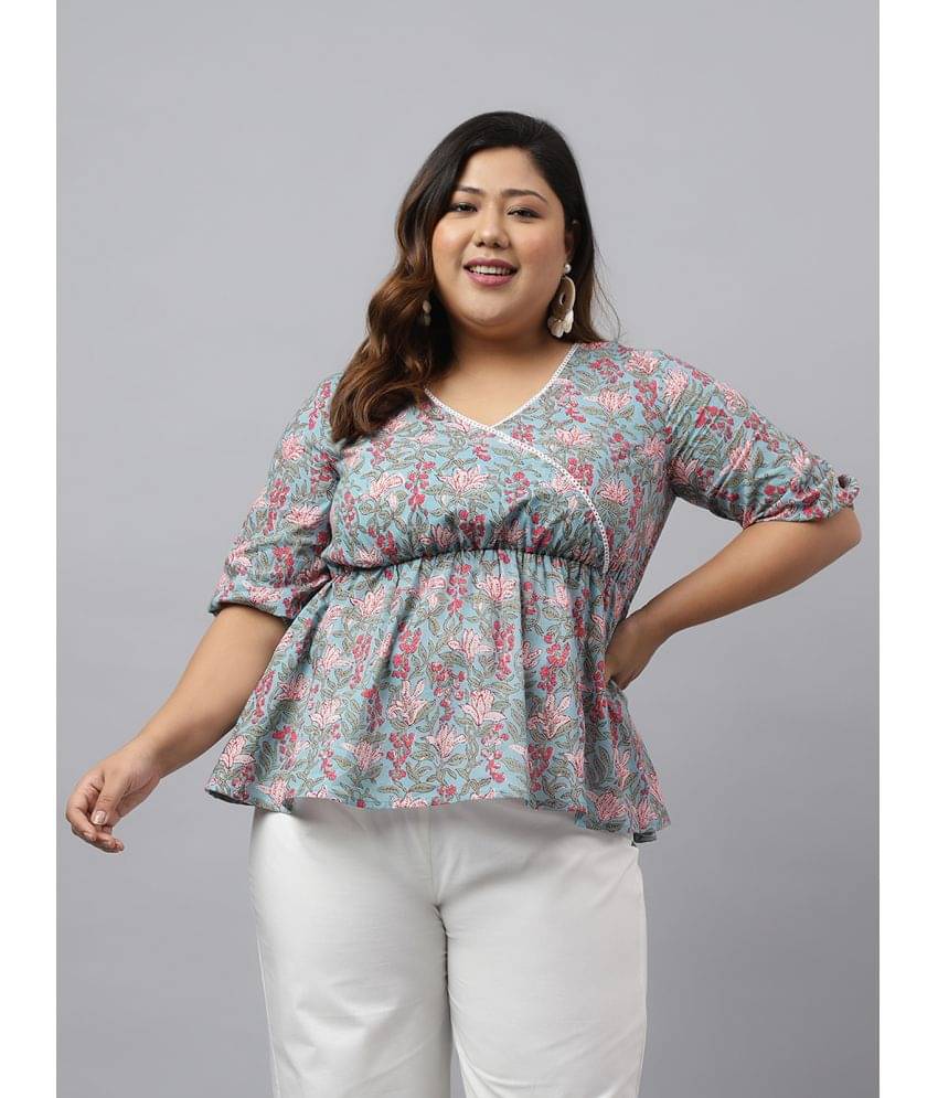XL LOVE By janasya Women's Cotton Peplum Top ( Blue ) XL LOVE By janasya Women's Cotton Peplum Top ( Blue )