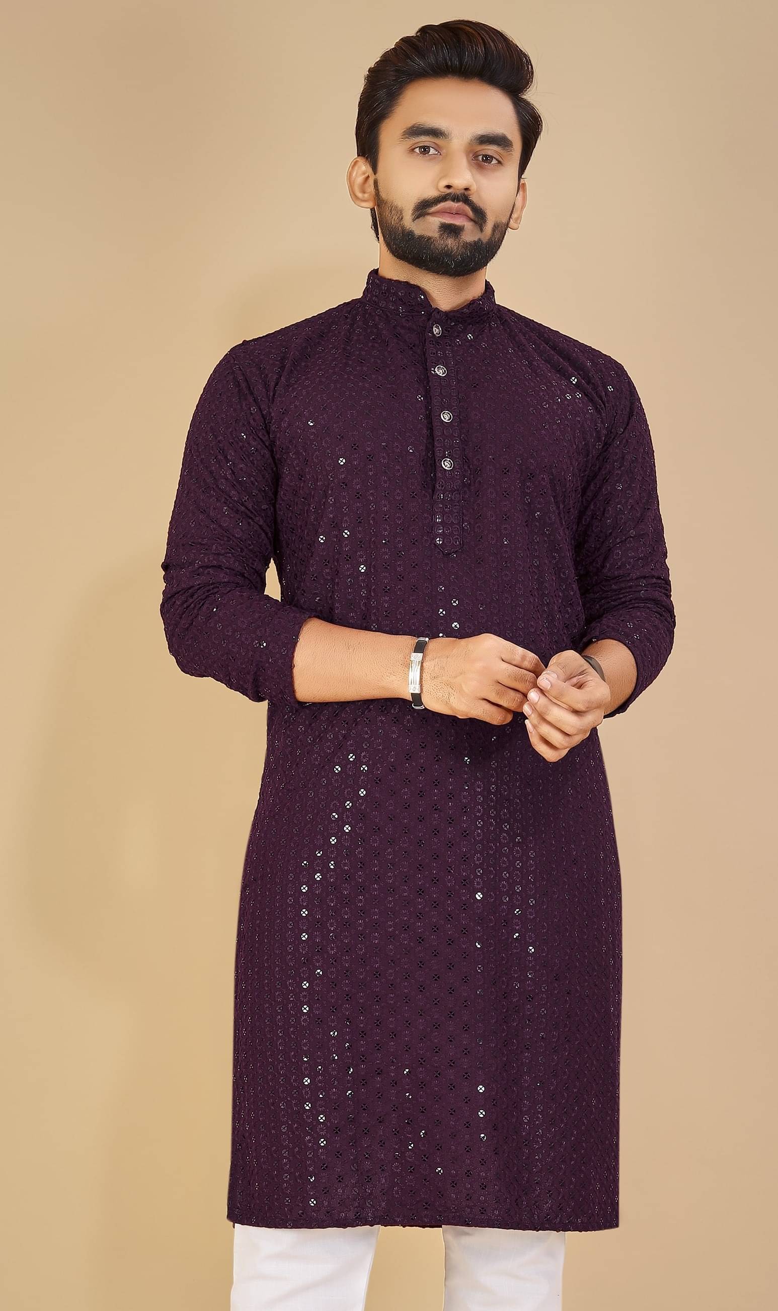     			YUG ART - Purple Cotton Men's Regular Kurta ( Pack of 1 )